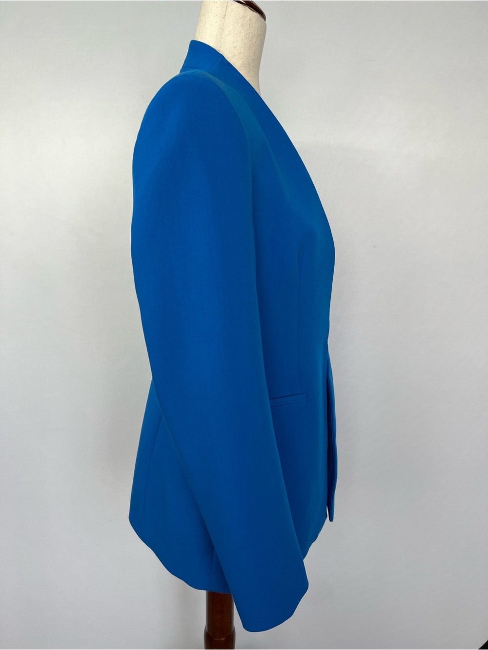 ZARA Electric Cobalt Royal Blue Collarless Blazer Tailored Open Front Jacket - Picture 3 of 13